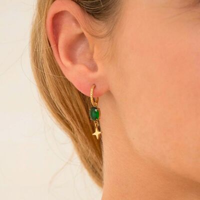 Aure hoop earrings - oval cut crystal and star pendant