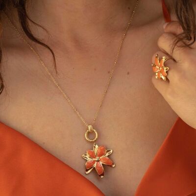 Magnolia necklace - flower with enameled petals