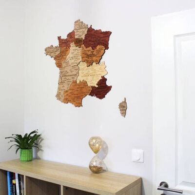 Mappa della Francia in legno. Prodotto in Francia