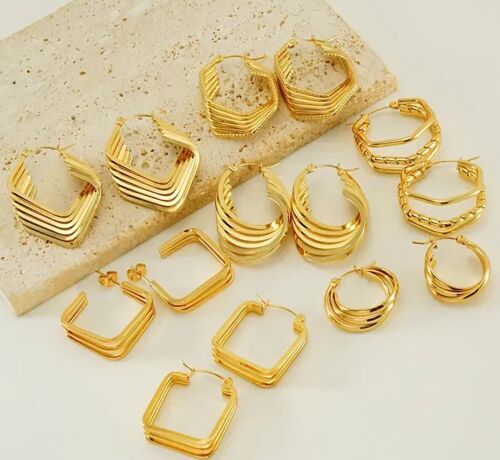 Elegant U Shape Plating Stainless Steel 18K Gold Plated Earrings