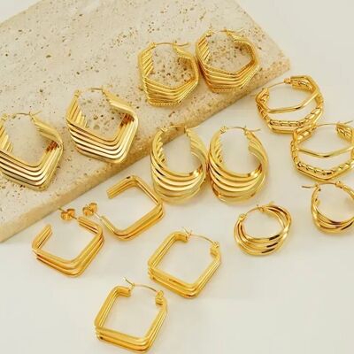 Elegant U Shape Plating Stainless Steel 18K Gold Plated Earrings