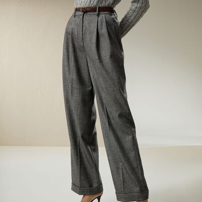 Pantalón de traje ancho de franela de lana