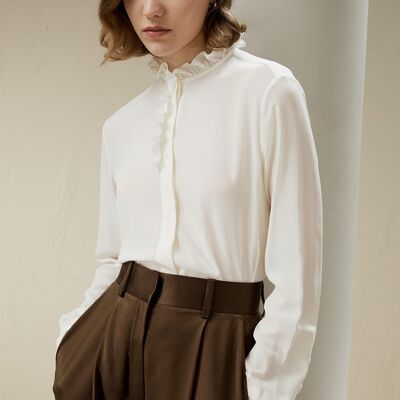 Crepe de Chine blouse with ruffle trim