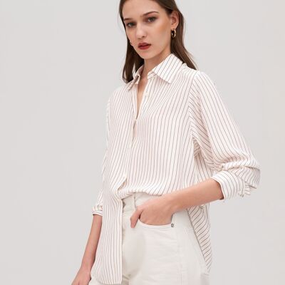 Cool silk lotus shirt with pinstripes for women