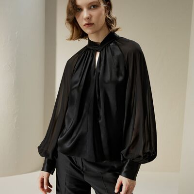 Evenly silk blouse with semi-transparent sleeves