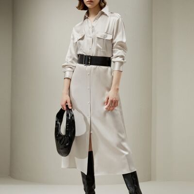 Abito chemisier midi in seta in stile trench