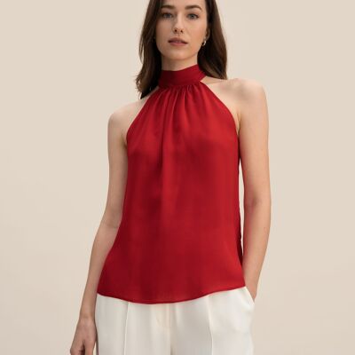 Silk georgette top with halterneck