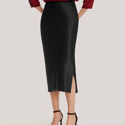 Side slit silk midi skirt