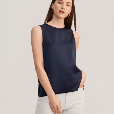 Elegant silk tank tops with a round neckline