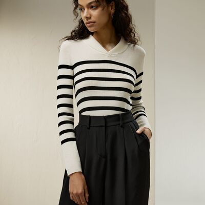 Striped sweater made from ultra-fine merino wool