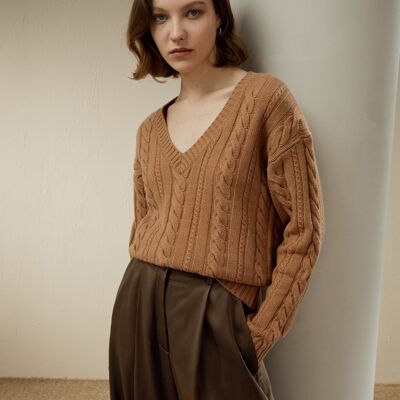 Wool and cashmere blend cable knit sweater