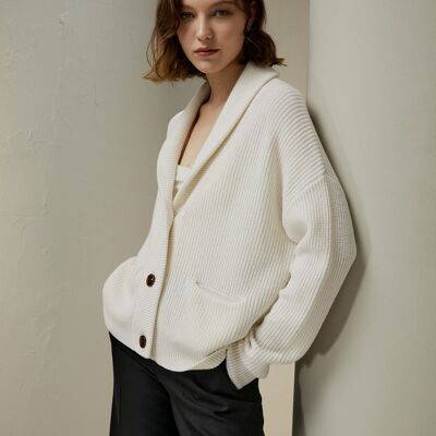 Cardigan with shawl collar made of wool and cashmere blend