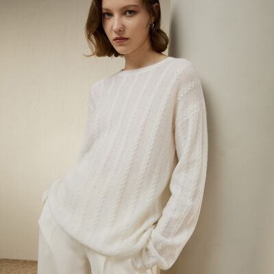 Jersey semitransparente de punto trenzado confeccionado en cashmere baby