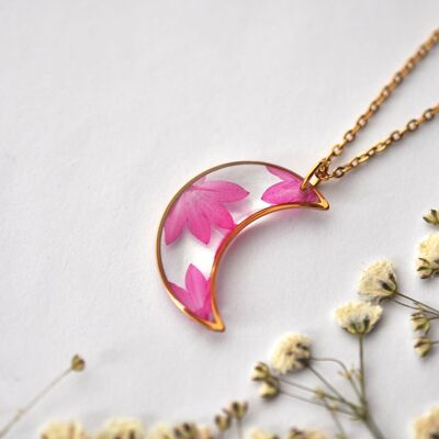 Crescent moon and pressed knapweed necklace