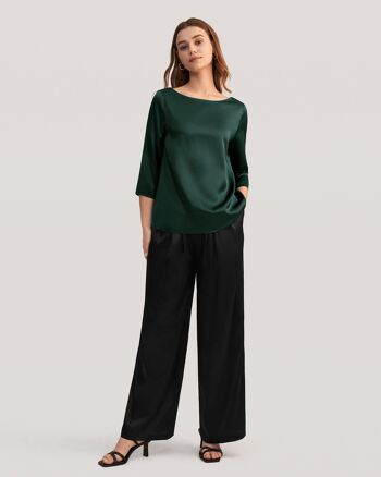 Blouse en soie à manches 3/4 et encolure bateau 40