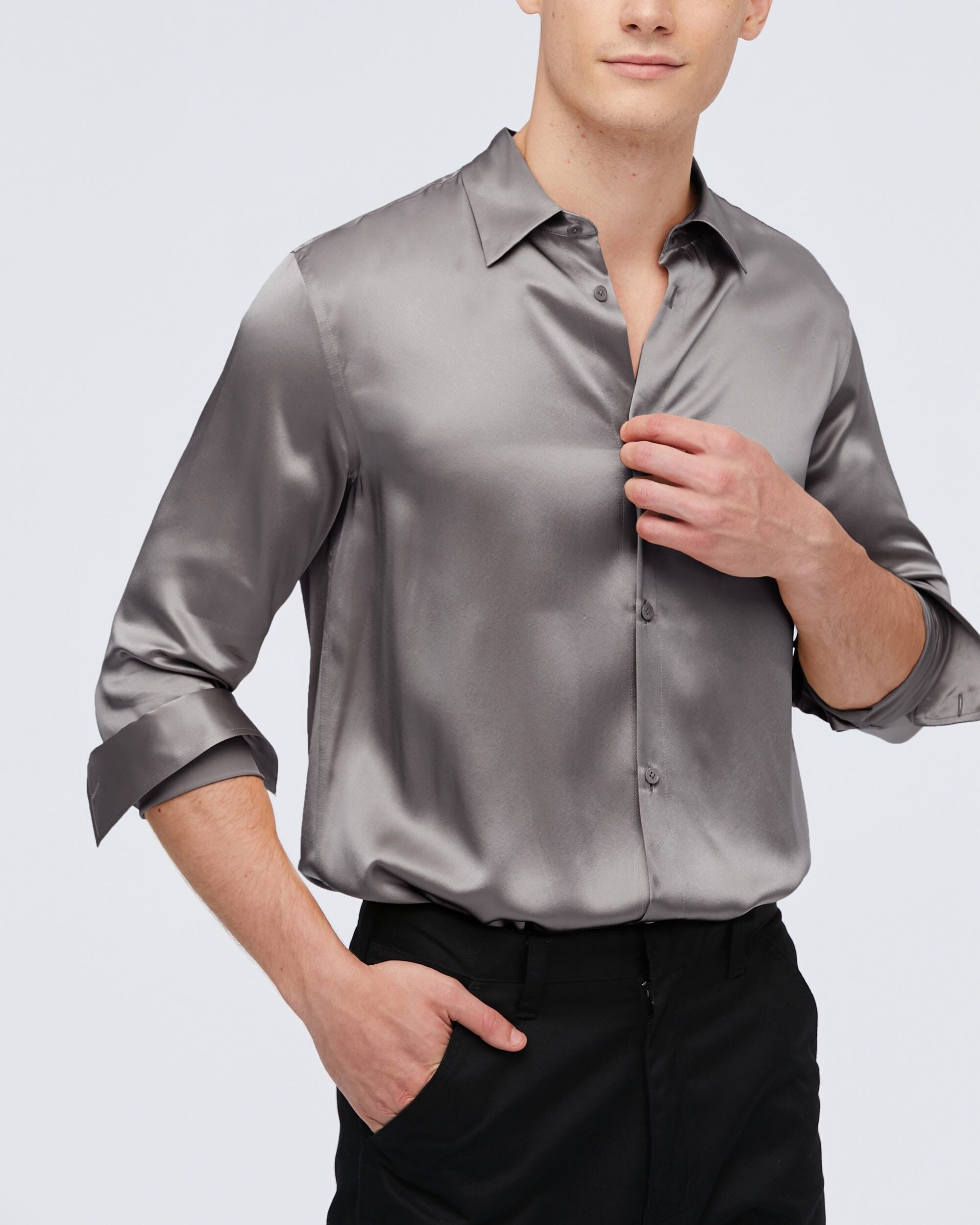 Camicia da uomo basic in seta di gelso da 22 mm