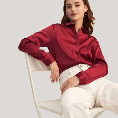 Long-sleeved silk blouse with collar