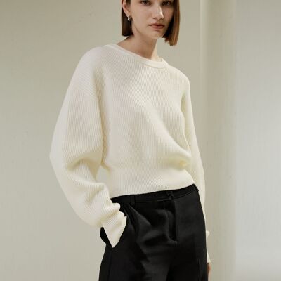 Crew neck sweater made of merino wool with dropped shoulders