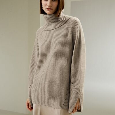 Oversized merino wool sweater with slit sleeves