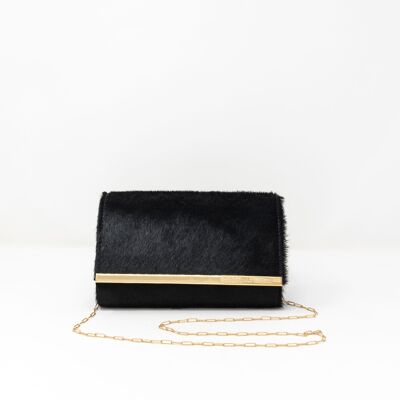 PONY EFFECT LEATHER CLUTCH WITH CHAIN