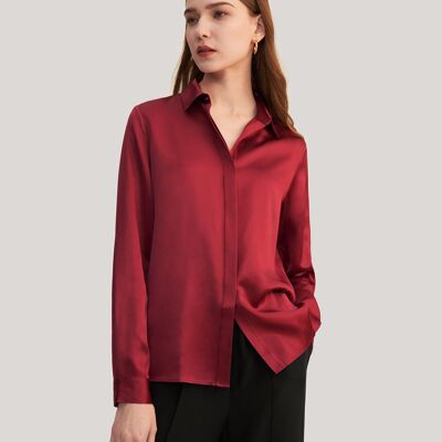 Chemise basique en soie avec patte de boutonnage cachée