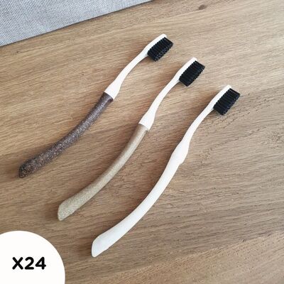 Toothbrushes with interchangeable head - Edith soft or medium - 3 materials cork, linen and scallop shell