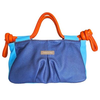 Akira Prussian Blue and Orange cowhide shopping tote bag