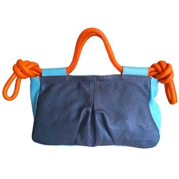 Sac cabas shopping en cuir de vache bleu de Prusse et orange Akira 2