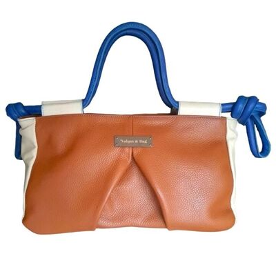 Akira Camel and Blue Cowhide Shopping Tote Bag