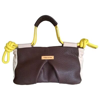 Bolso Tote de mano Akira Chocolate y Crema de piel vacuna tipo shopping