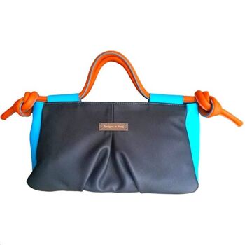 Sac fourre-tout Akira en cuir de vache noir, turquoise et orange 1