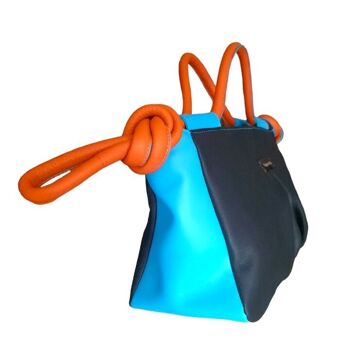 Sac fourre-tout Akira en cuir de vache noir, turquoise et orange 3