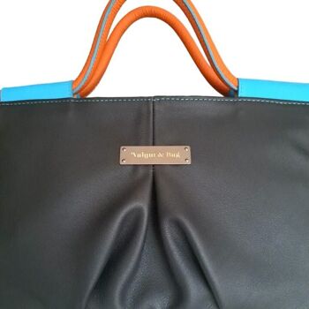 Sac fourre-tout Akira en cuir de vache noir, turquoise et orange 5