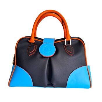 Sac à main Allegra en cuir de vache noir, turquoise et orange 1