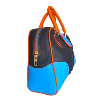 Sac à main Allegra en cuir de vache noir, turquoise et orange 3