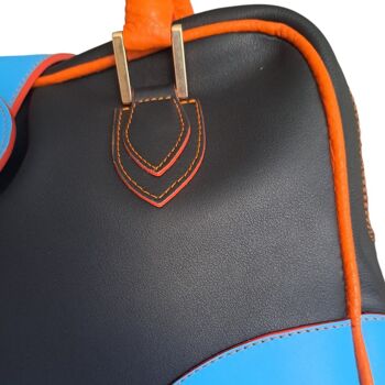 Sac à main Allegra en cuir de vache noir, turquoise et orange 4