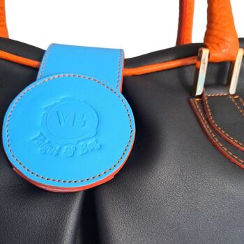 Sac à main Allegra en cuir de vache noir, turquoise et orange 5