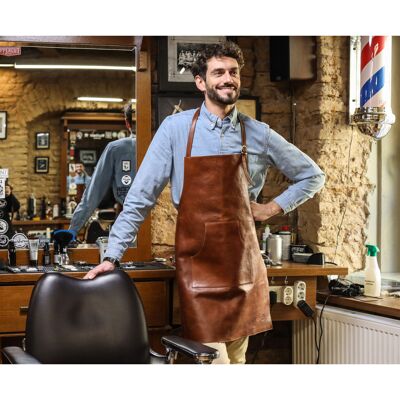 Tan Leather Apron for Barbers, Apron for Barbeque - Under The Net