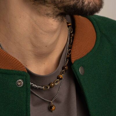 Ezia-Halskette – Unisex-Typ, mehrere Ketten und Natursteine