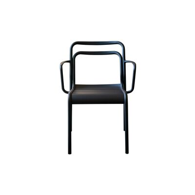 Calle8 metal armchair, painted matt Black Licorice, stackable, for outdoor use.