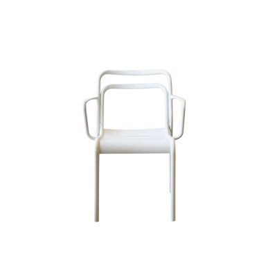 Calle8 metal armchair, Coconut Milk matt white painted, stackable, for outdoor use.