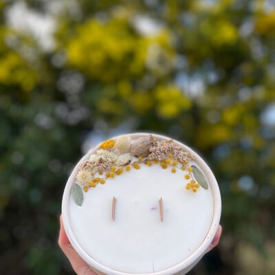 Bougie fleurie Hiver en Bretagne - pot fait-main en terrazzo floral