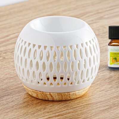 Céramy Series Perfume Burner – Trellis – Lacquered Ceramic Candle Holder – Diffusion of Scented Waxes, Essential Oils – Decorative Gift Idea