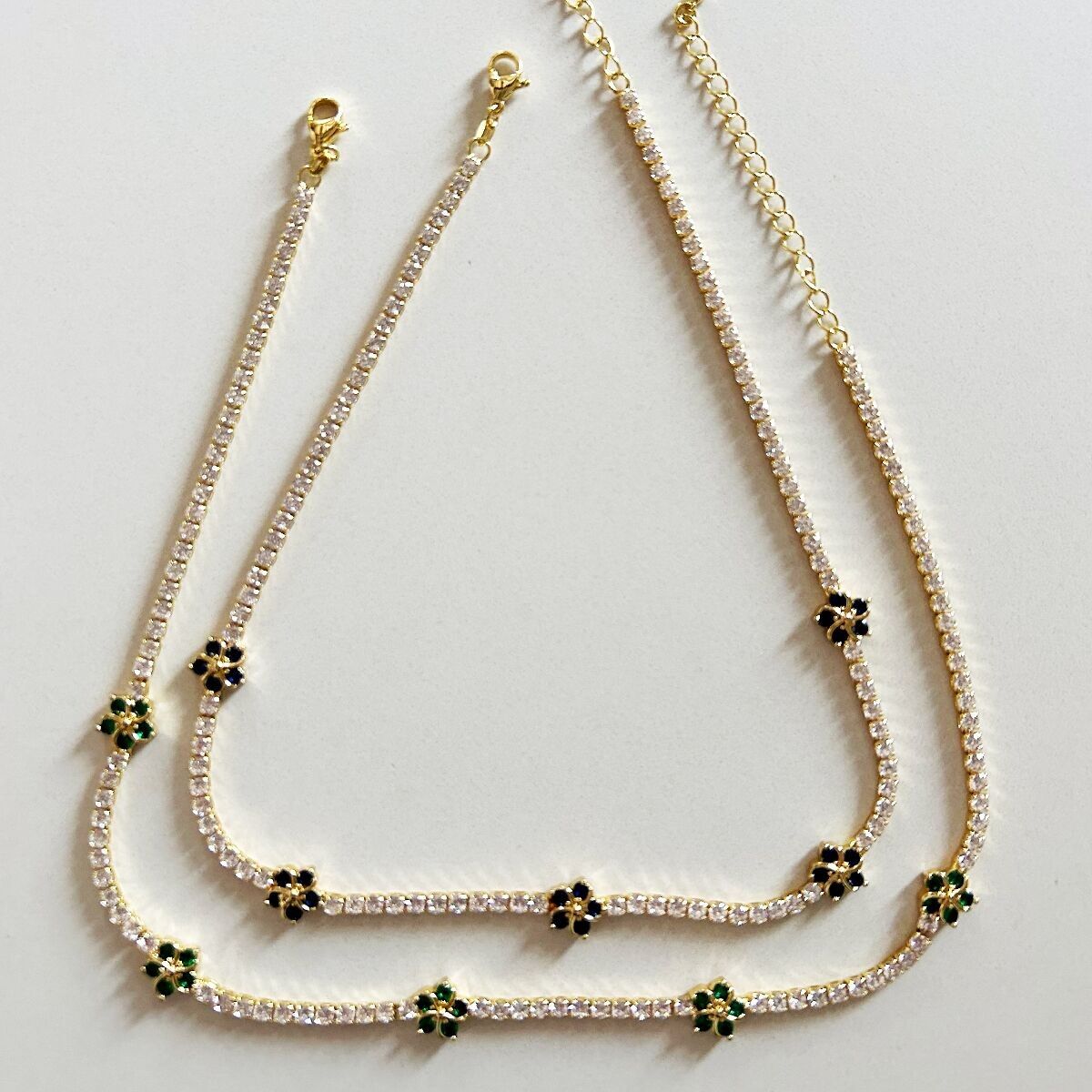 COLLANA TENNIS E FIORI, placcato Oro 18k