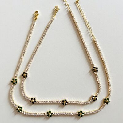 TENNIS AND FLOWER NECKLACE, 18k Gold plated