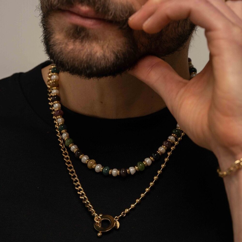 Laïs-Halskette – Halsband, Natursteine ​​und Süßwasserperlen