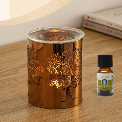 Quemador de Perfume Serie Metally – Árbol Sagrado – Patrón Original – Difusión Saludable – en Metal y Vidrio – Decoración Interior – Idea de Regalo