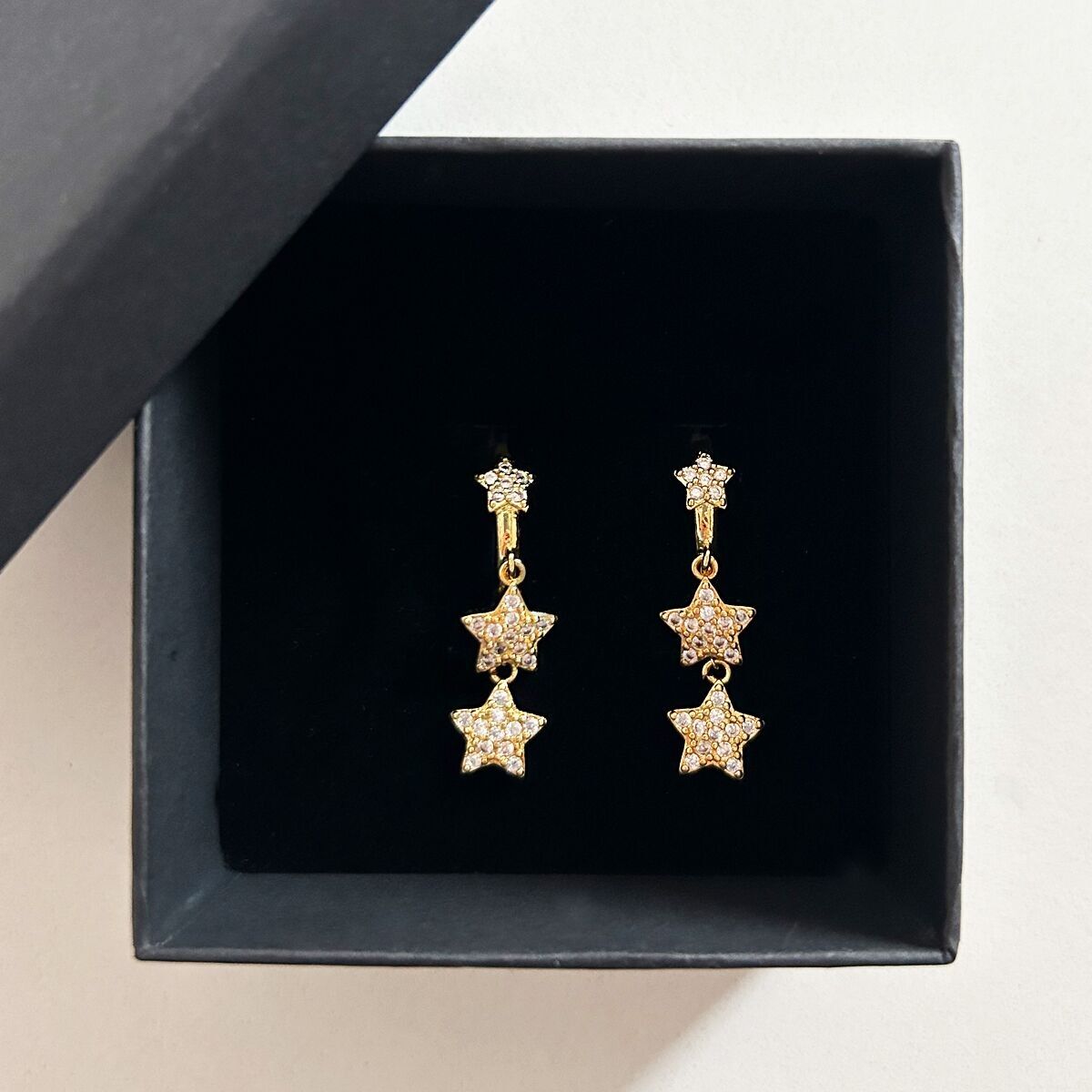 COPPIA DI CERCHI CON STELLE PAVè placcati Oro 18k