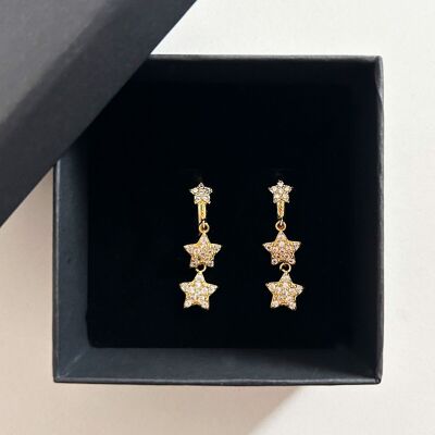 PAIR OF 18k Gold Plated CIRCLES WITH PAVE STARS