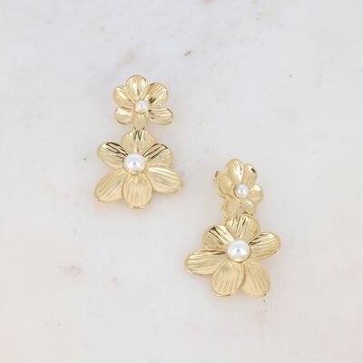 Ysée pendant earrings - double flower with natural stone